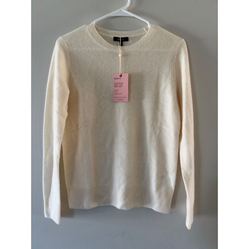 NEW Quince Mongolian Cashmere Crewneck Sweater Ivory Women's Size XS